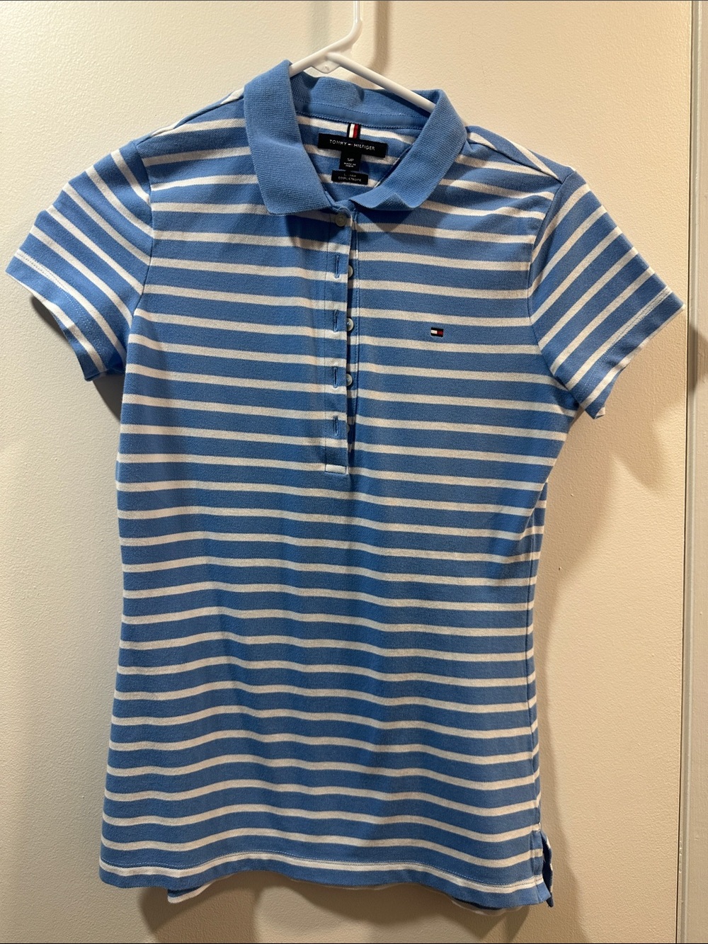 Tommy Hilfiger Blue and White Striped Polo Shirt